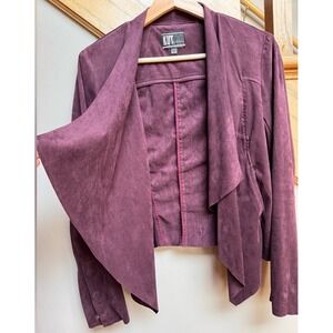Y2K Summer Jacket Cape Vibes Plum Lightweight Layer Flowy Faux Suede Waterfall S